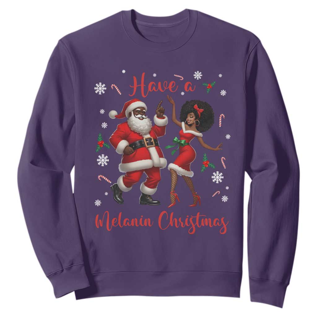 Have A Melanin Christmas Sweatshirt Funny Dancing Santa And Mrs Claus Culture Gift TS12 Purple Print Your Wear