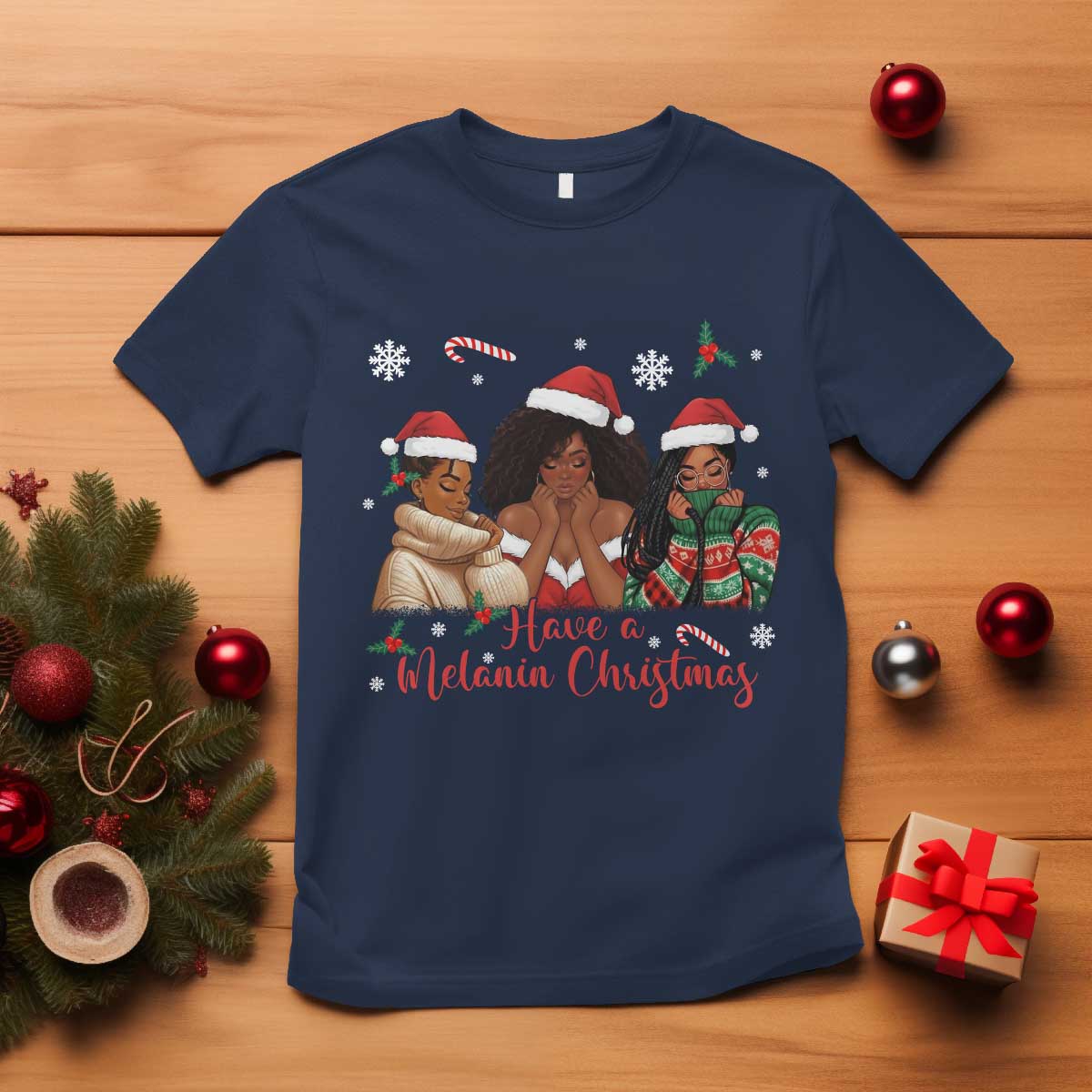 Have A Melanin Christmas T Shirt Black Girl Xmas Gift TS12 Navy Print Your Wear