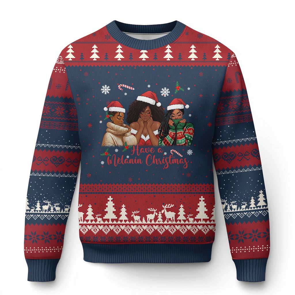 Have A Melanin Xmas Ugly Christmas Sweater Black Girl Xmas Gift TS12 Navy Red Print Your Wear
