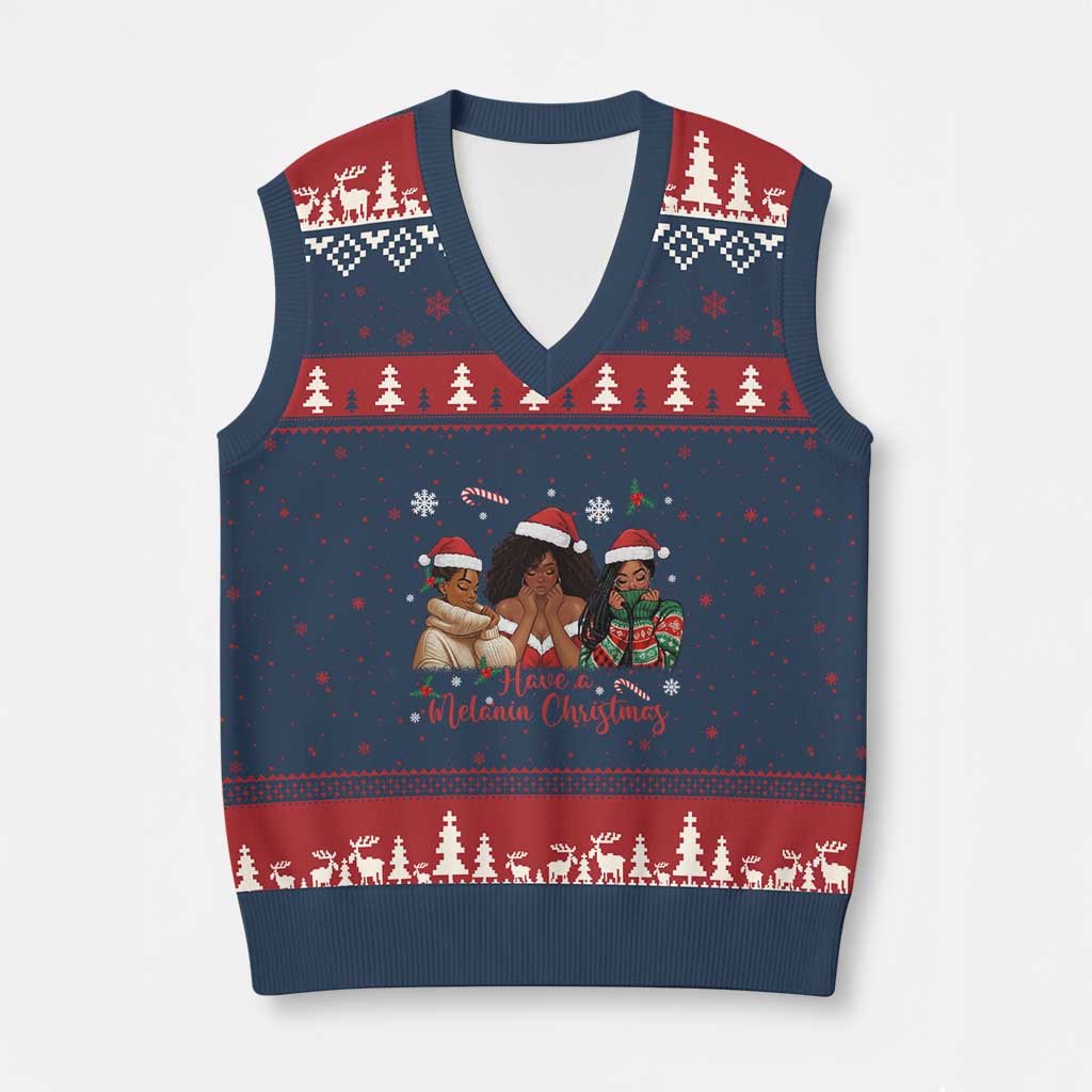 Have A Melanin Xmas V-Neck Knit Sweater Vest Black Girl Xmas Gift TS12 Navy Red Print Your Wear