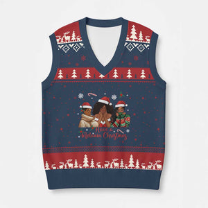 Have A Melanin Xmas V-Neck Knit Sweater Vest Black Girl Xmas Gift TS12 Navy Red Print Your Wear