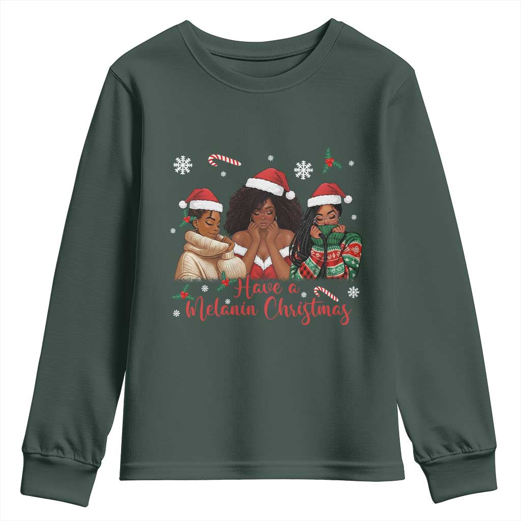 Have A Melanin Christmas Youth Sweatshirt Black Girl Xmas Gift TS12 Dark Forest Green Print Your Wear