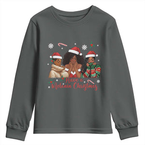 Have A Melanin Christmas Youth Sweatshirt Black Girl Xmas Gift TS12 Dark Heather Print Your Wear