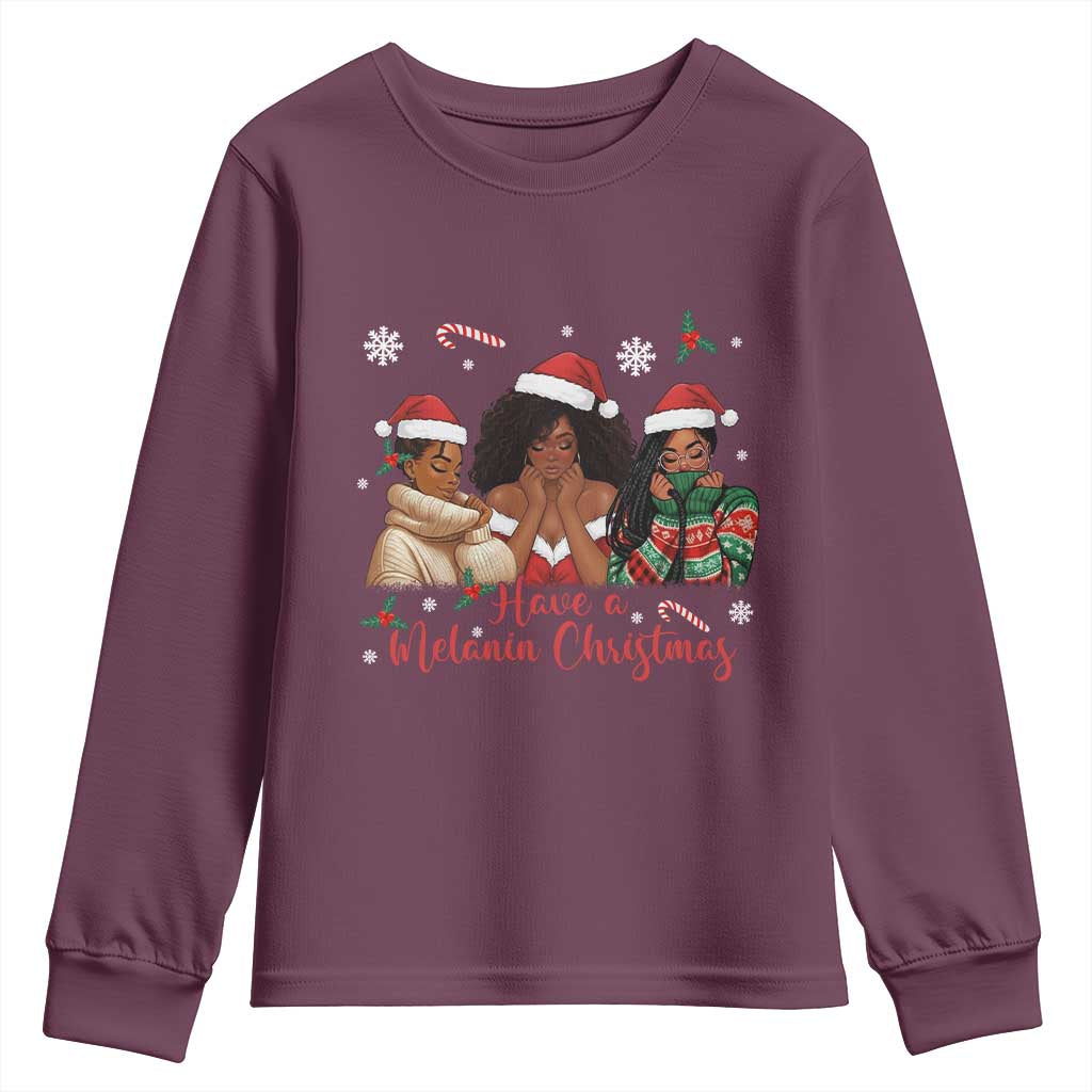 Have A Melanin Christmas Youth Sweatshirt Black Girl Xmas Gift TS12 Maroon Print Your Wear
