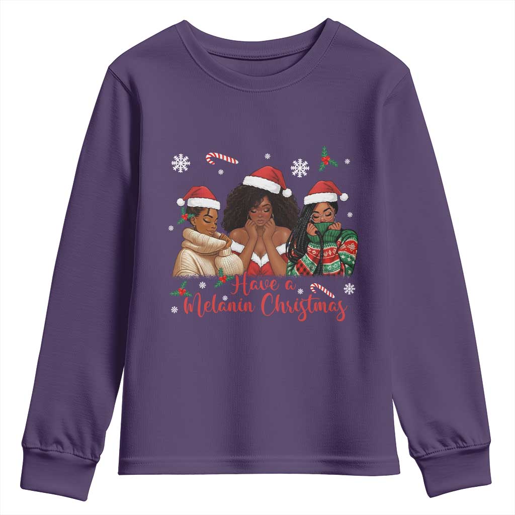Have A Melanin Christmas Youth Sweatshirt Black Girl Xmas Gift TS12 Purple Print Your Wear