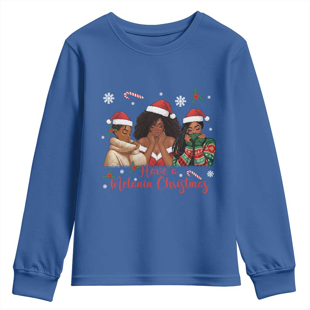 Have A Melanin Christmas Youth Sweatshirt Black Girl Xmas Gift TS12 Royal Blue Print Your Wear
