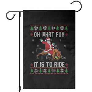 Oh What Fun It Is To Ride Garden Flag Black Santa Bull Rider Ugly Christmas Gift TS12 Black Print Your Wear