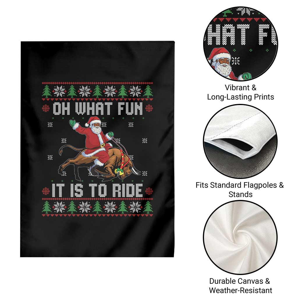 Oh What Fun It Is To Ride Garden Flag Black Santa Bull Rider Ugly Christmas Gift TS12 Print Your Wear