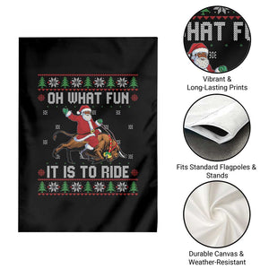 Oh What Fun It Is To Ride Garden Flag Black Santa Bull Rider Ugly Christmas Gift TS12 Print Your Wear