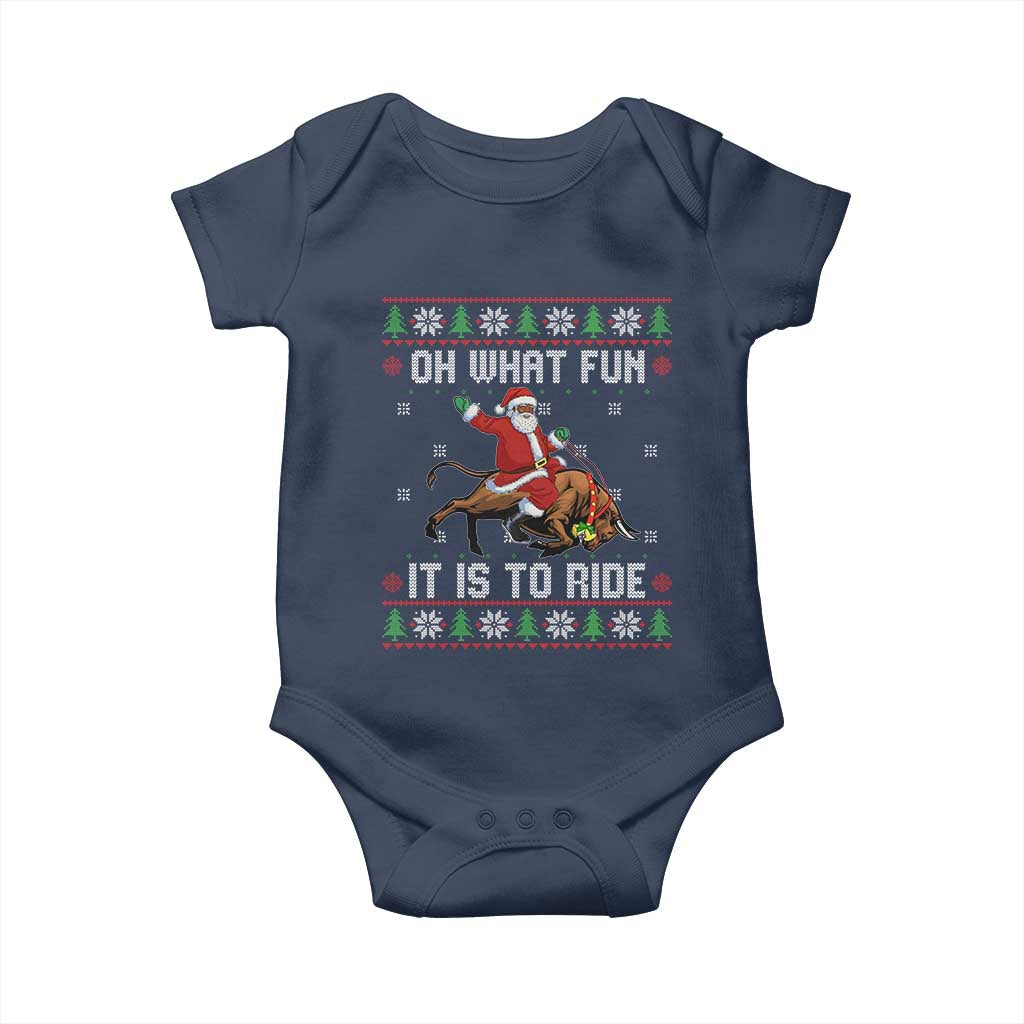 Oh What Fun It Is To Ride Baby Onesie Black Santa Bull Rider Ugly Christmas Gift TS12 Navy Print Your Wear