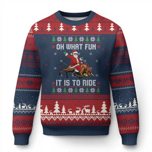 Oh What Fun It Is To Ride Ugly Christmas Sweater Black Santa Bull Rider Ugly Christmas Gift TS12 Navy Red Print Your Wear