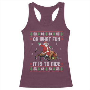 Oh What Fun It Is To Ride Racerback Tank Top Black Santa Bull Rider Ugly Christmas Gift TS12 Maroon Print Your Wear