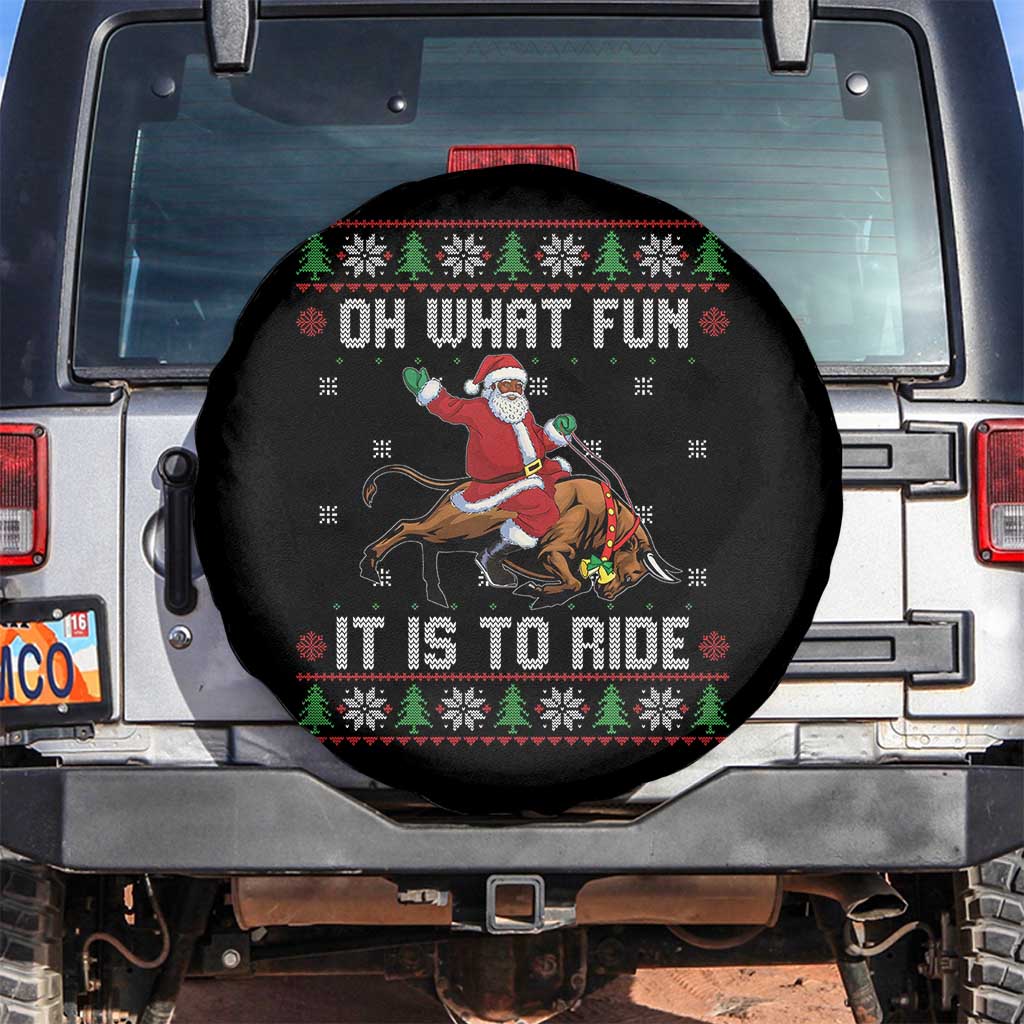 Oh What Fun It Is To Ride Spare Tire Cover Black Santa Bull Rider Ugly Christmas Gift TS12 No hole Black Print Your Wear