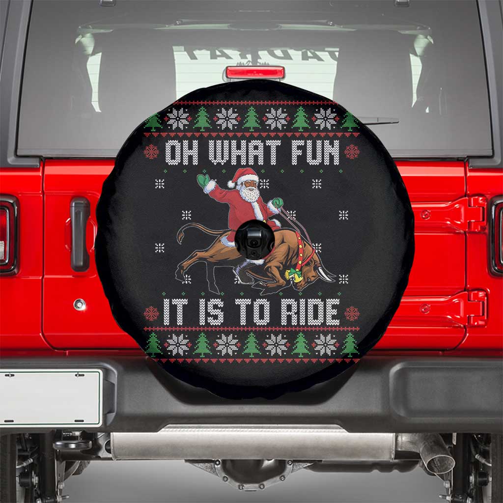Oh What Fun It Is To Ride Spare Tire Cover Black Santa Bull Rider Ugly Christmas Gift TS12 Black Print Your Wear
