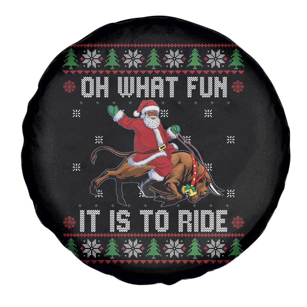 Oh What Fun It Is To Ride Spare Tire Cover Black Santa Bull Rider Ugly Christmas Gift TS12 Print Your Wear