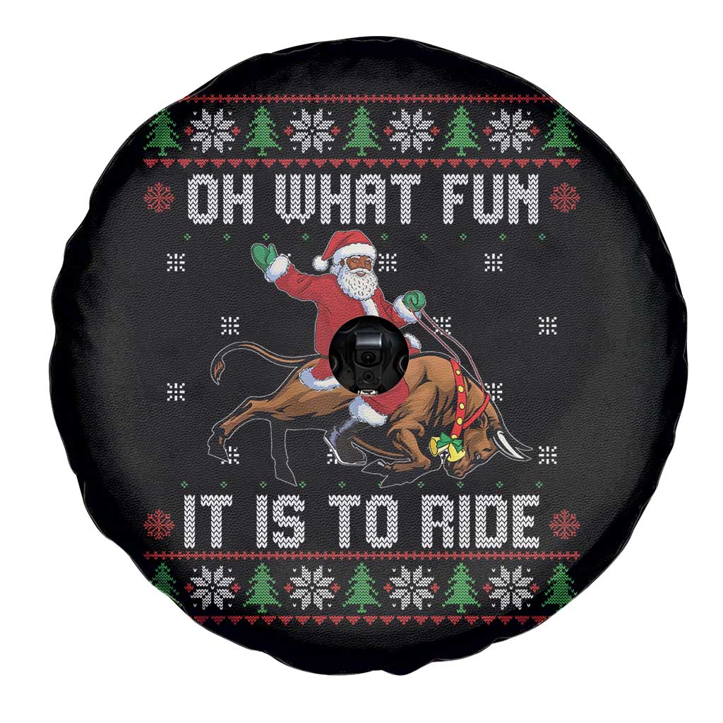Oh What Fun It Is To Ride Spare Tire Cover Black Santa Bull Rider Ugly Christmas Gift TS12 Print Your Wear