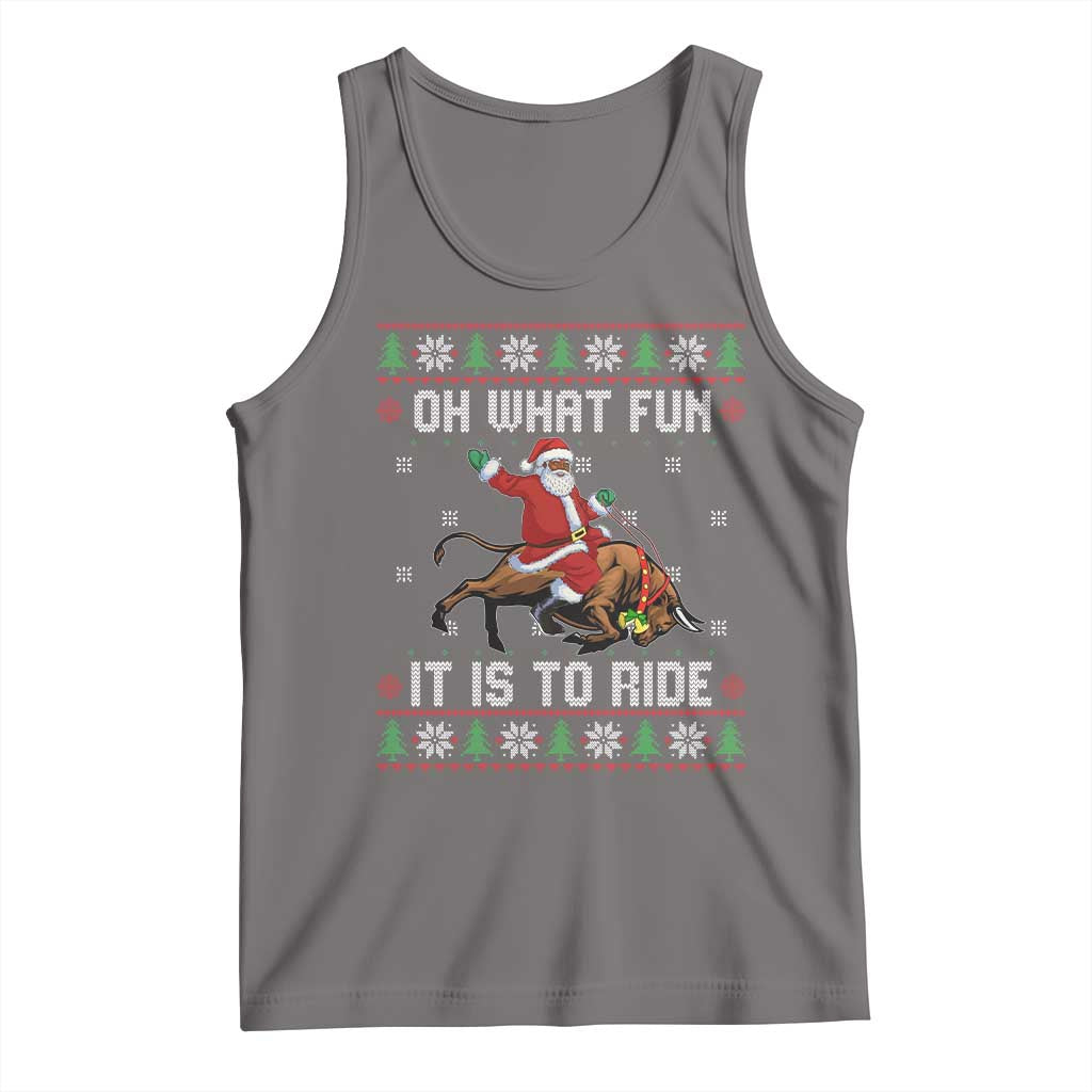 Oh What Fun It Is To Ride Tank Top Black Santa Bull Rider Ugly Christmas Gift TS12 Deep Heather Print Your Wear