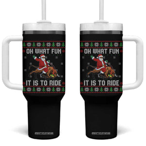 Oh What Fun It Is To Ride Tumbler With Handle Black Santa Bull Rider Ugly Christmas Gift TS12 One Size: 40 oz Black Print Your Wear