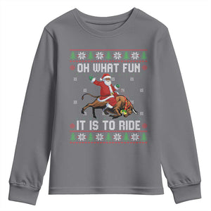 Oh What Fun It Is To Ride Youth Sweatshirt Black Santa Bull Rider Ugly Christmas Gift TS12 Charcoal Print Your Wear