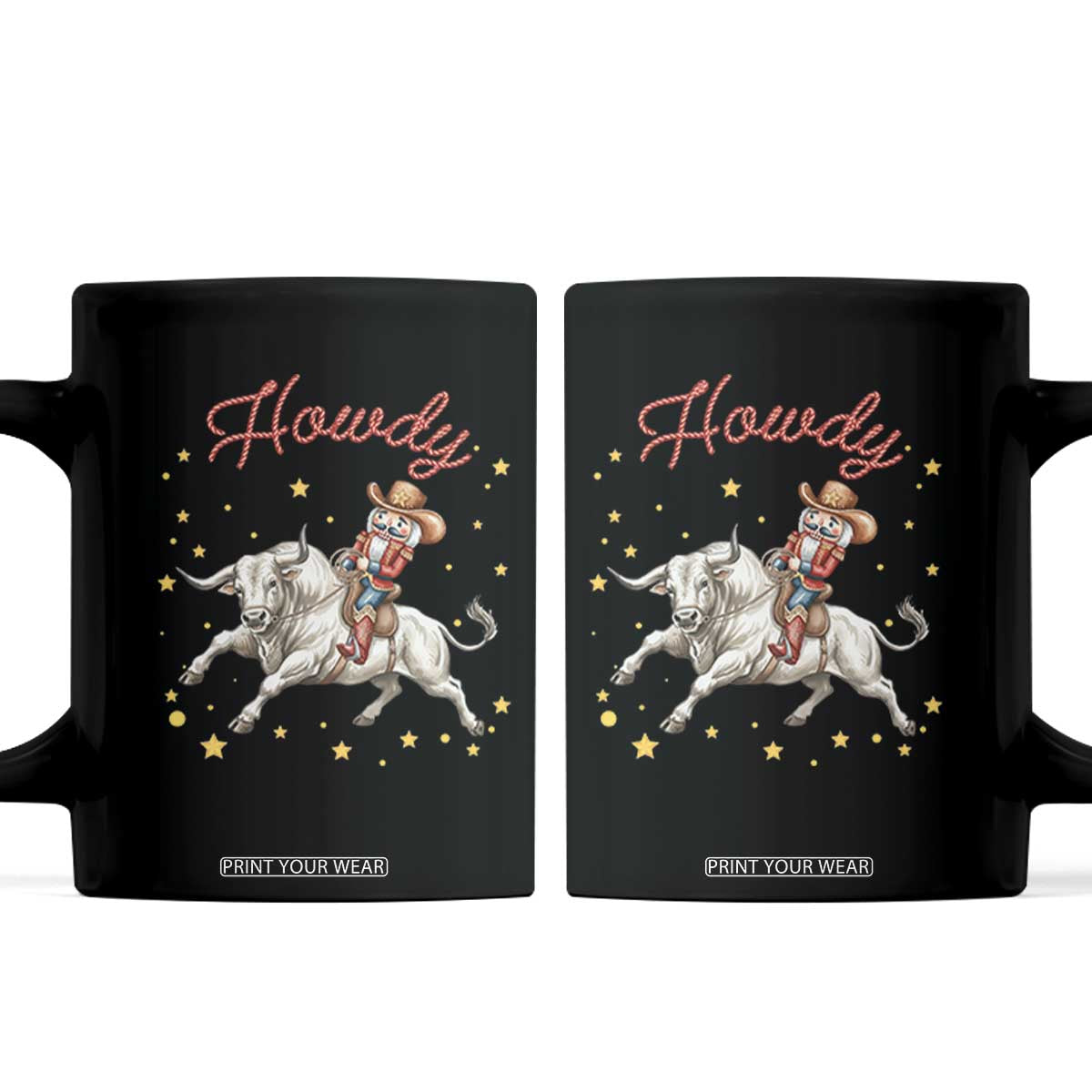 Funny Nutcracker Bull Riding Coffee Mug Howdy Western Christmas Holiday Gift TS12 Black Print Your Wear