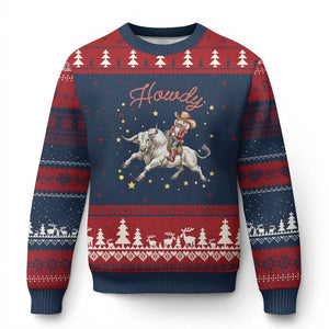 Funny Nutcracker Bull Riding Ugly Christmas Sweater Howdy Western Christmas Holiday Gift TS12 Navy Red Print Your Wear