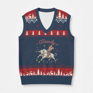 Funny Nutcracker Bull Riding V-Neck Knit Sweater Vest Howdy Western Christmas Holiday Gift TS12 Navy Red Print Your Wear