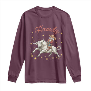 Funny Nutcracker Bull Riding Long Sleeve Shirt Howdy Western Christmas Holiday Gift TS12 Maroon Print Your Wear