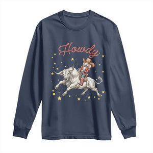 Funny Nutcracker Bull Riding Long Sleeve Shirt Howdy Western Christmas Holiday Gift TS12 Navy Print Your Wear