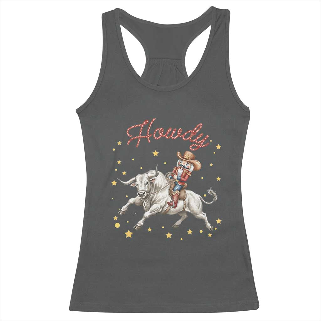 Funny Nutcracker Bull Riding Racerback Tank Top Howdy Western Christmas Holiday Gift TS12 Dark Heather Print Your Wear