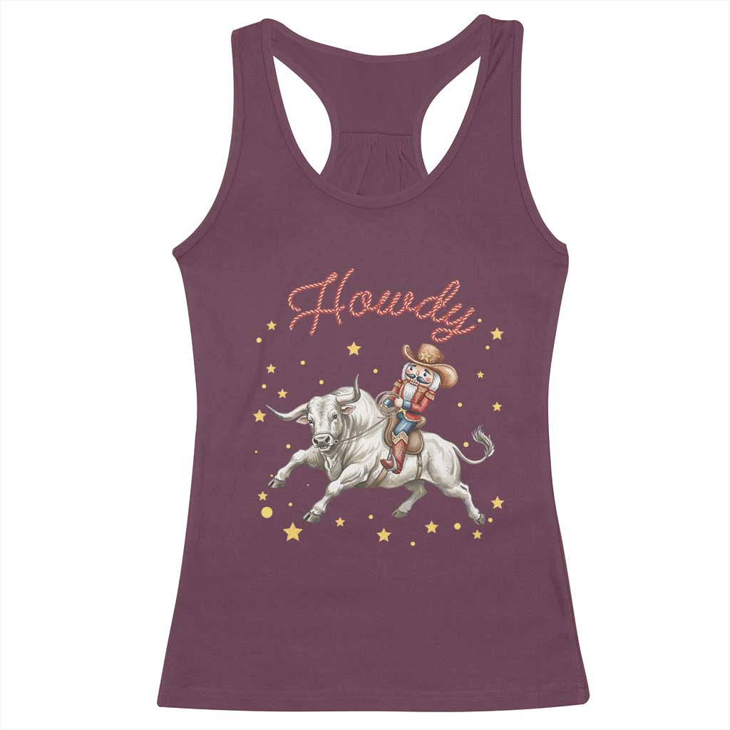 Funny Nutcracker Bull Riding Racerback Tank Top Howdy Western Christmas Holiday Gift TS12 Maroon Print Your Wear