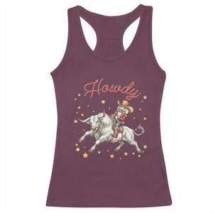 Funny Nutcracker Bull Riding Racerback Tank Top Howdy Western Christmas Holiday Gift TS12 Maroon Print Your Wear