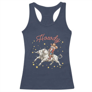 Funny Nutcracker Bull Riding Racerback Tank Top Howdy Western Christmas Holiday Gift TS12 Navy Print Your Wear