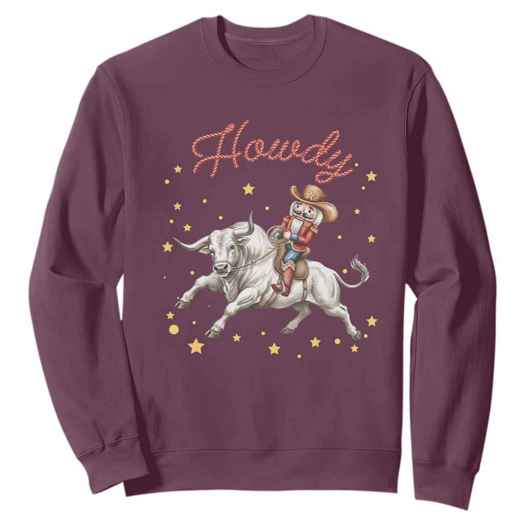 Funny Nutcracker Bull Riding Sweatshirt Howdy Western Christmas Holiday Gift TS12 Maroon Print Your Wear