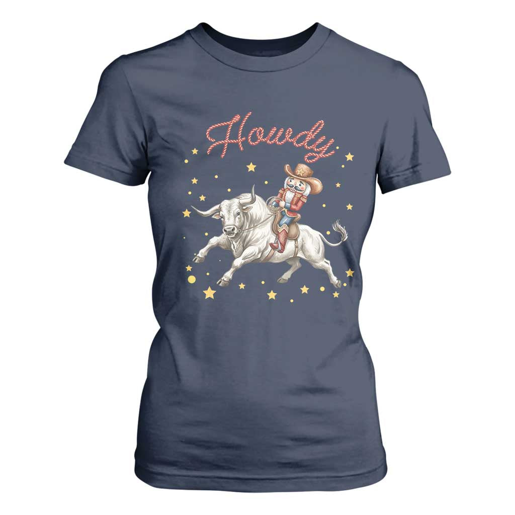 Funny Nutcracker Bull Riding T Shirt For Women Howdy Western Christmas Holiday Gift TS12 Navy Print Your Wear