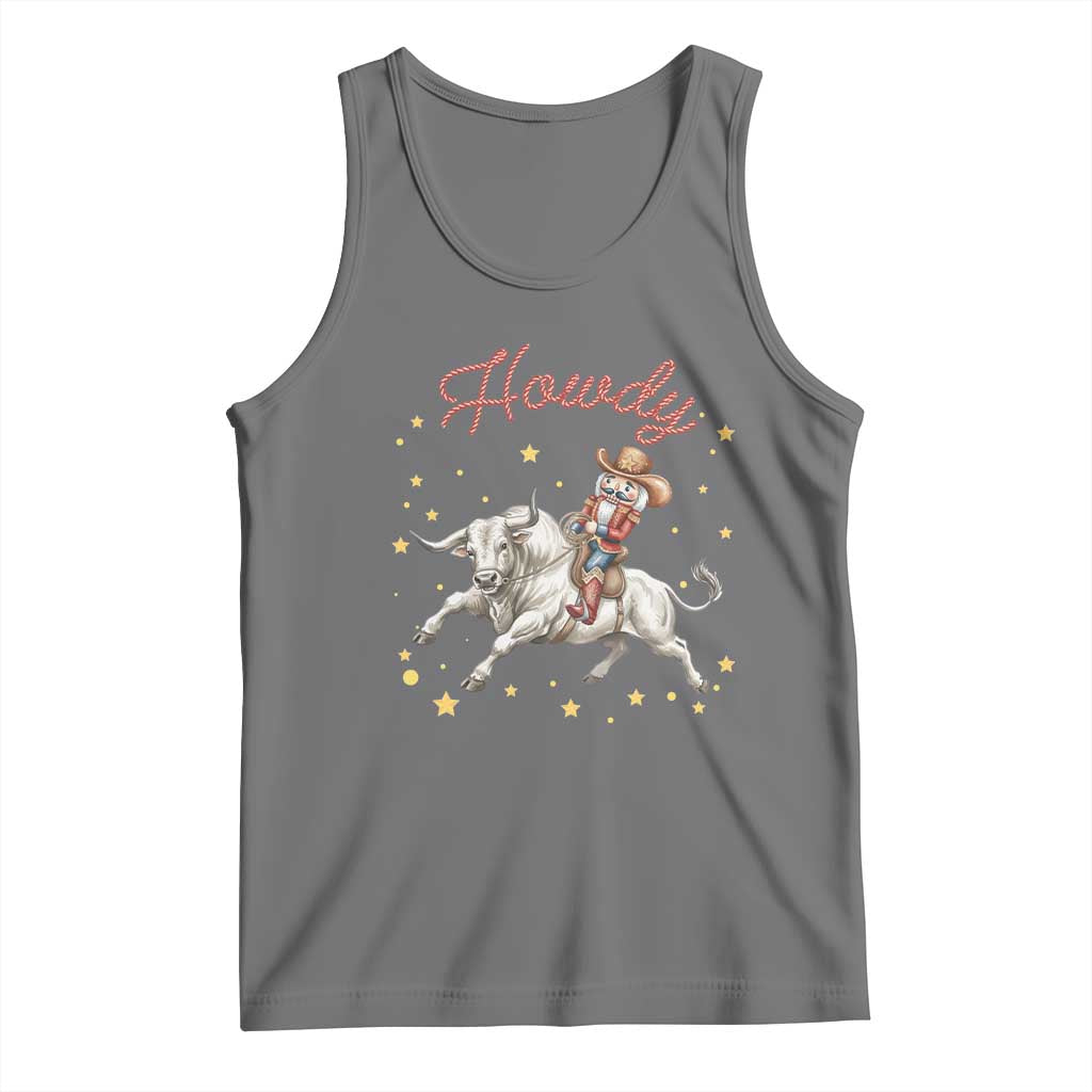 Funny Nutcracker Bull Riding Tank Top Howdy Western Christmas Holiday Gift TS12 Black Heather Print Your Wear