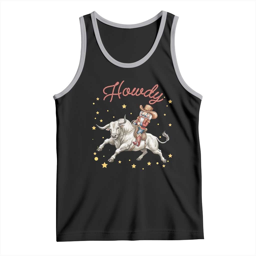 Funny Nutcracker Bull Riding Tank Top Howdy Western Christmas Holiday Gift TS12 Black Athletic Heather Print Your Wear