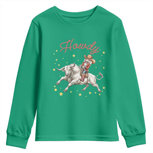 Funny Nutcracker Bull Riding Youth Sweatshirt Howdy Western Christmas Holiday Gift TS12 Irish Green Print Your Wear