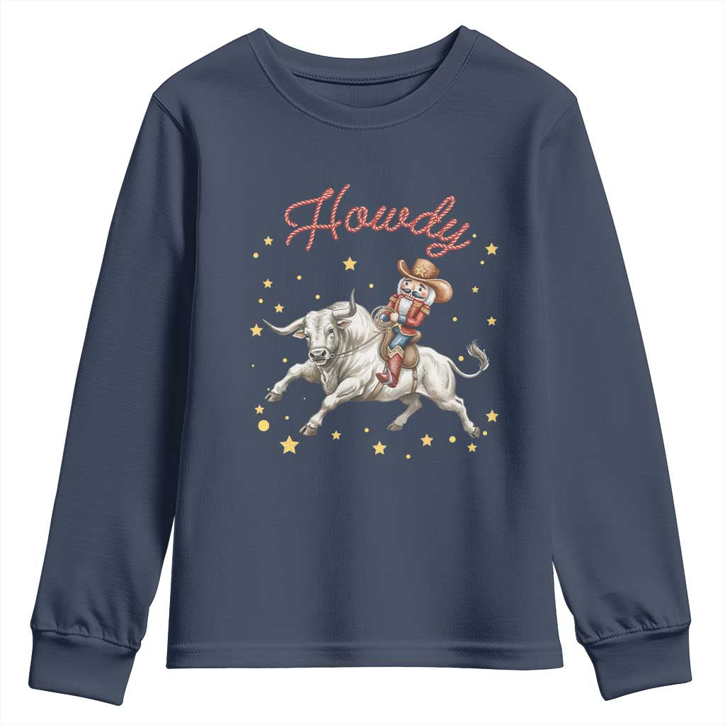 Funny Nutcracker Bull Riding Youth Sweatshirt Howdy Western Christmas Holiday Gift TS12 Navy Print Your Wear