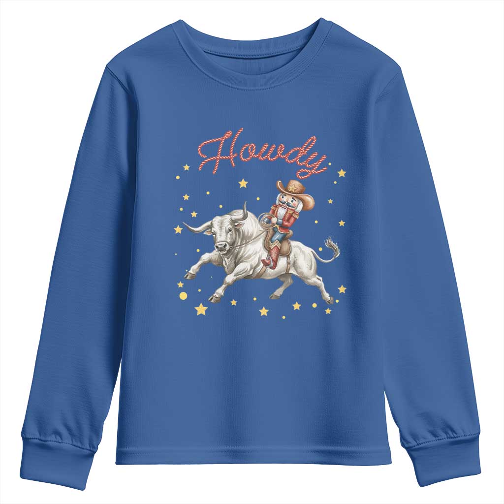 Funny Nutcracker Bull Riding Youth Sweatshirt Howdy Western Christmas Holiday Gift TS12 Royal Blue Print Your Wear