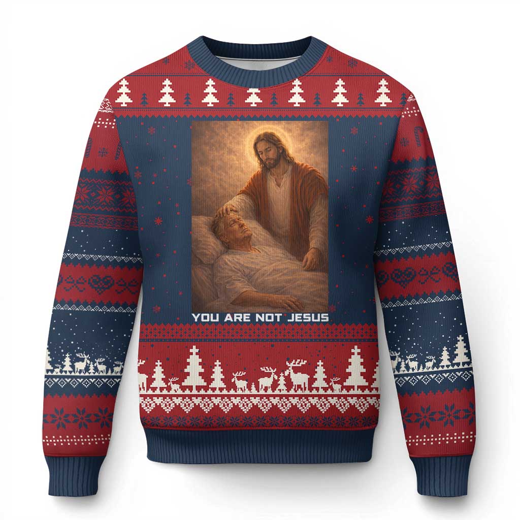 Funny Sarcastic Political Satire Ugly Christmas Sweater You Are Not Jesus TS12 Navy Red Print Your Wear
