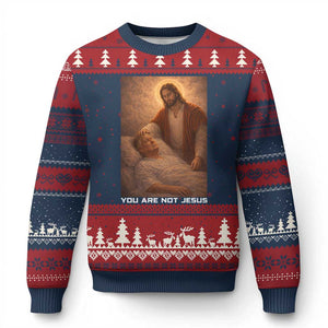 Funny Sarcastic Political Satire Ugly Christmas Sweater You Are Not Jesus TS12 Navy Red Print Your Wear