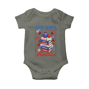 250 Years Of America American Teacher Graphic Baby Onesie Patriotic Educator Gift TS12 Military Green Print Your Wear