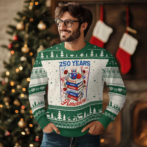 250 Years Of America American Teacher Graphic Ugly Christmas Sweater Patriotic Educator Gift TS12 Beige Green Print Your Wear