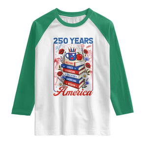 250 Years Of America American Teacher Graphic Raglan Shirt Patriotic Educator Gift TS12 White Kelly Green Print Your Wear