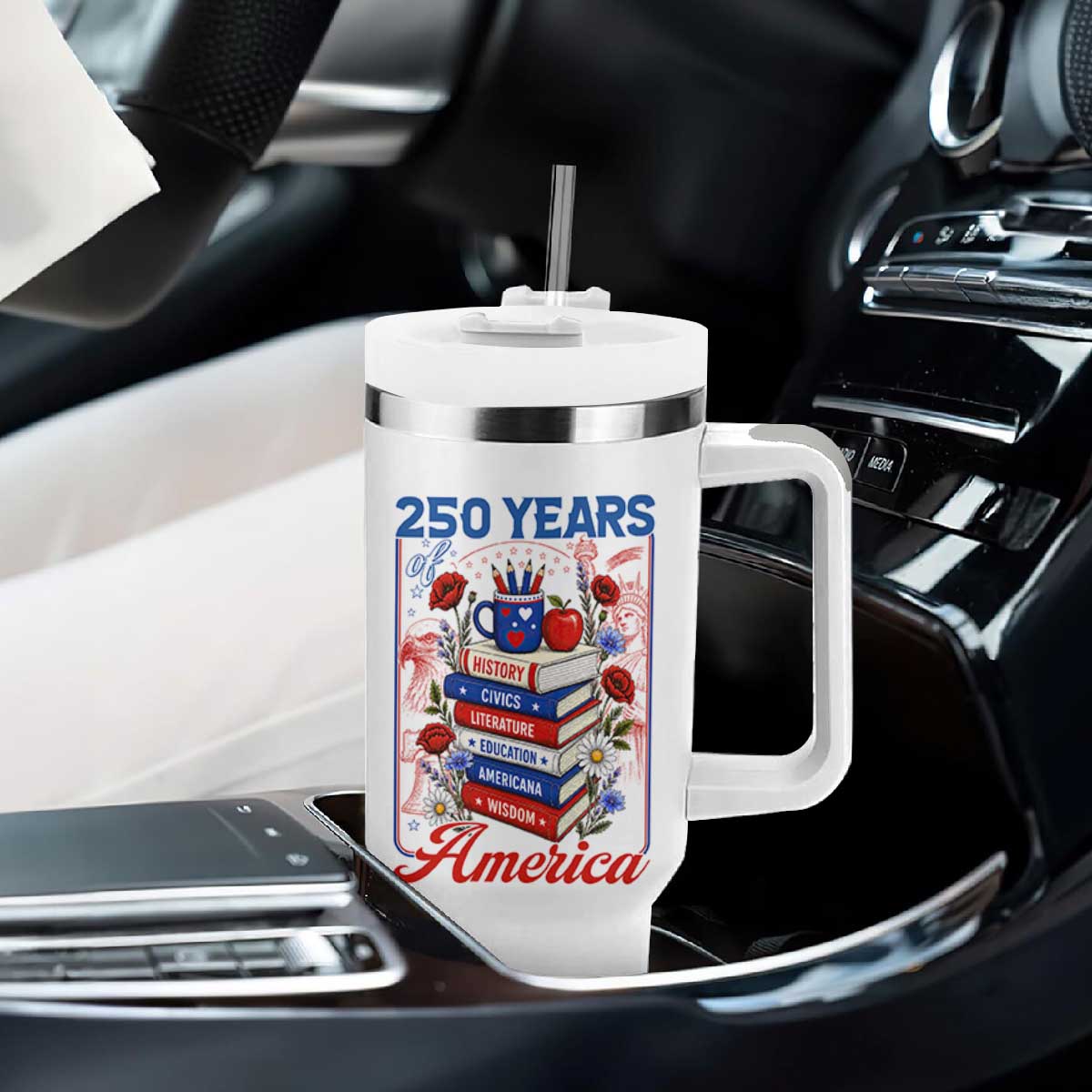 250 Years Of America American Teacher Graphic Tumbler With Handle Patriotic Educator Gift TS12 Print Your Wear