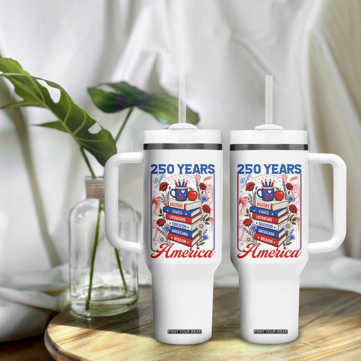 250 Years Of America American Teacher Graphic Tumbler With Handle Patriotic Educator Gift TS12 Print Your Wear