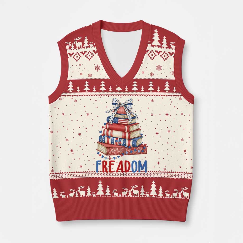 Funny Patriotic Book Lover Gift V-Neck Knit Sweater Vest Freadom TS12 Beige Red Print Your Wear