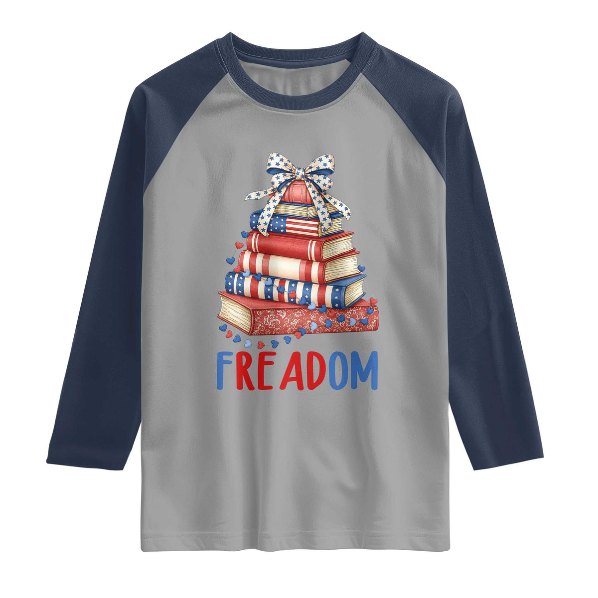 Funny Patriotic Book Lover Gift Raglan Shirt Freadom TS12 Sport Gray Navy Print Your Wear