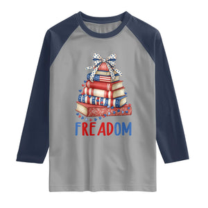 Funny Patriotic Book Lover Gift Raglan Shirt Freadom TS12 Sport Gray Navy Print Your Wear