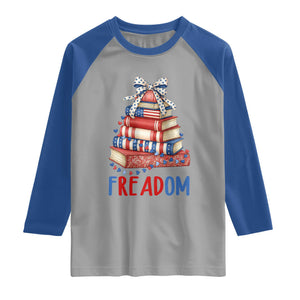 Funny Patriotic Book Lover Gift Raglan Shirt Freadom TS12 Sport Gray Royal Print Your Wear